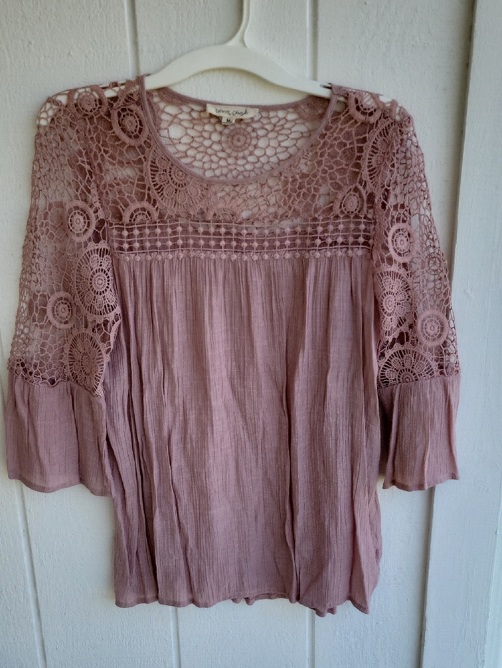 Band Crush Mauve Crochet Yoke Peasant Tunic Boho